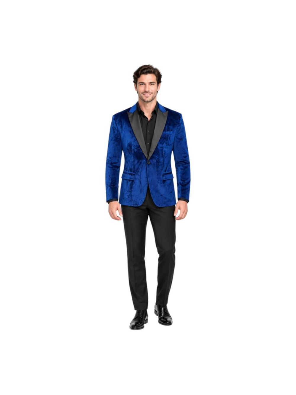 THWEI Men’s Royal Blue Velvet Tuxedo Blazer Black Lapels Size Small NWT